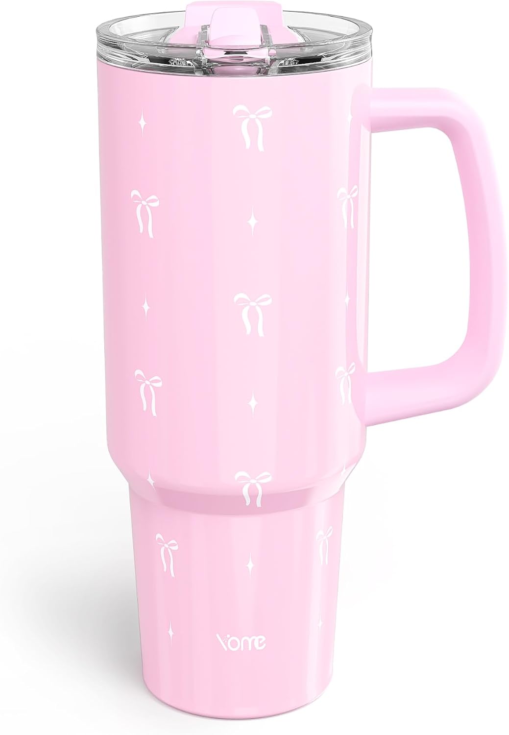 YOME 40 oz Bow Pink Tumbler with Handle and Flip Straw for Women | Stainless Steel Insulated Water Bottle | Keeps Drinks Cold | Dishwasher Safe | Cupholder Friendly | Gift Gym Travel Yoga