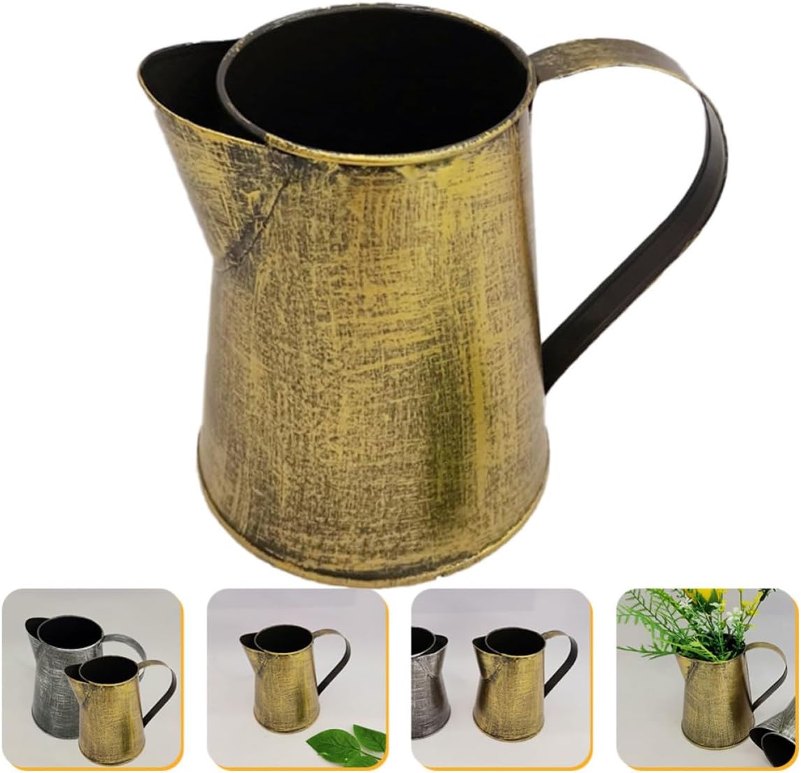 Artibetter Rustic Iron Pitcher Flower Holder Vase with Unique Handle Design for Flower Arrangement and Plant Display Elegant Vintage Style for Home Décor and Farmhouse Decoration