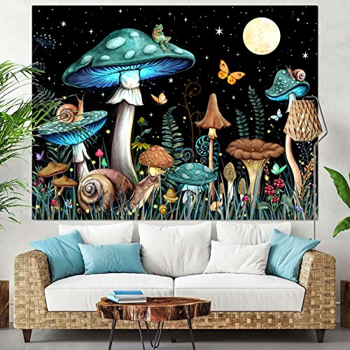 Zussun Teal Mushroom Tapestry Moon Star Tapestries For Bedroom Aesthetic Starry Night Green Plant Tapastrys Wall Hanging Butterfly Snail Frog Wall Tapestry For Living Room Dorm (Green, 80" X 60") #TOP3