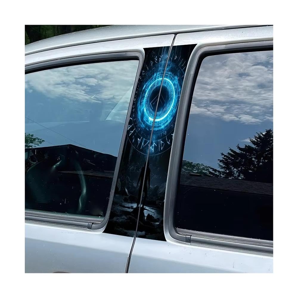 Bertdcx One Color 2Pcs Car Center Pillar Window Film Rune Circle Glossy Protective Polyethylene Auto Parts