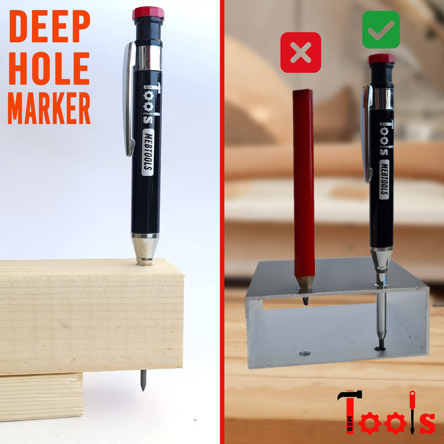 Crayons De Menuisier Solide, Crayon De Charpentier, Outils De Traçage À Trous Profonds, Avec 6 Recharges Marqueur Trou Profond Crayons De Charpentier Pour Bois Metal Beton Bricolage Outillage 90048705