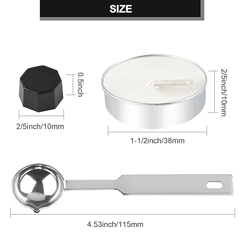 Miniatura 2 de 600 cuentas de sello de cera plateada con 1 cuchara de fusión de cera y 4 velas de té para tarjetas de felicitación de cartas, manualidades de