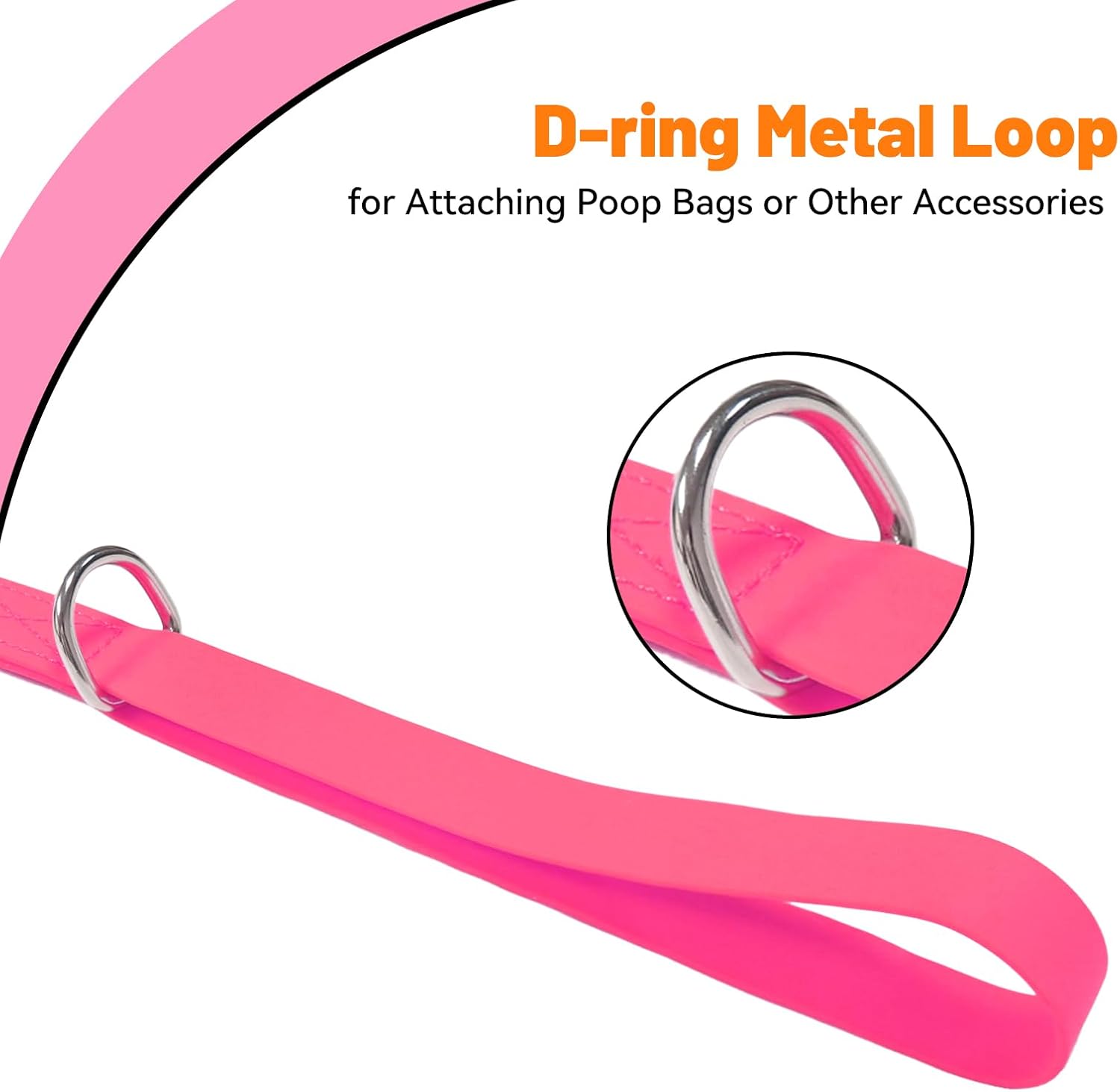 Waterproof Dog Leash, 5/6 FT Durable Odor-Proof Dog Leashes with Strong Metal Hooks Fits Small Medium or Large Dogs (Pink, 6FT - 1 inch Width) image 3