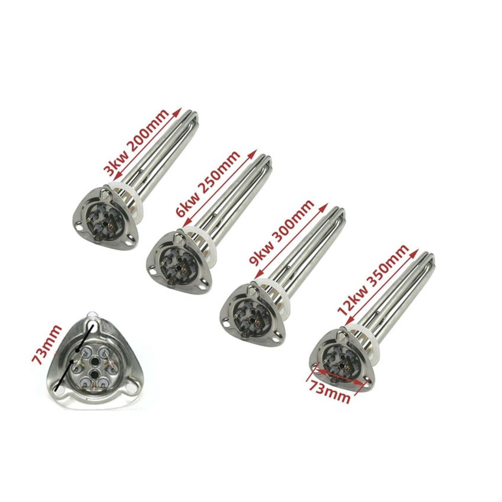Genérico Elemento Calefactor de Brida Triangular de 73 mm 220-380 V SS304(220V,9KW 300mm)