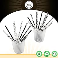 Vista 3 de qiqee Pajitas de papel negro, 150 pajitas desechables a granel (10 patrones negros, biodegradables, desechables, 7.75 x 0.25 pulgadas)