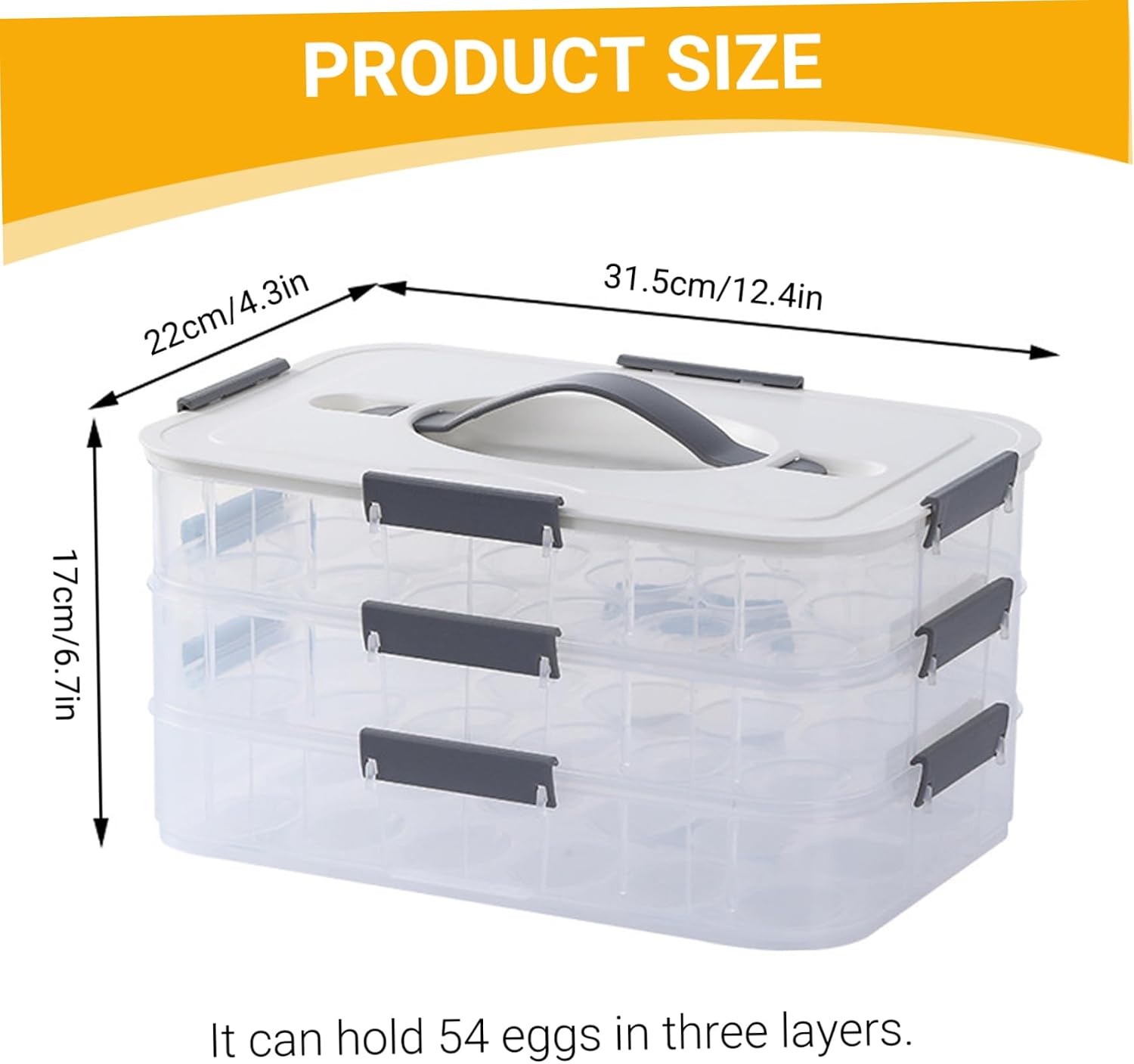 Deviled Egg Containers with Lid 54 Slots Clear Plastic Deviled Egg Tray Carrier Platter with Handle & Snap Lock Stackable Reusable for Fridge, Holder For Fridge, Platter