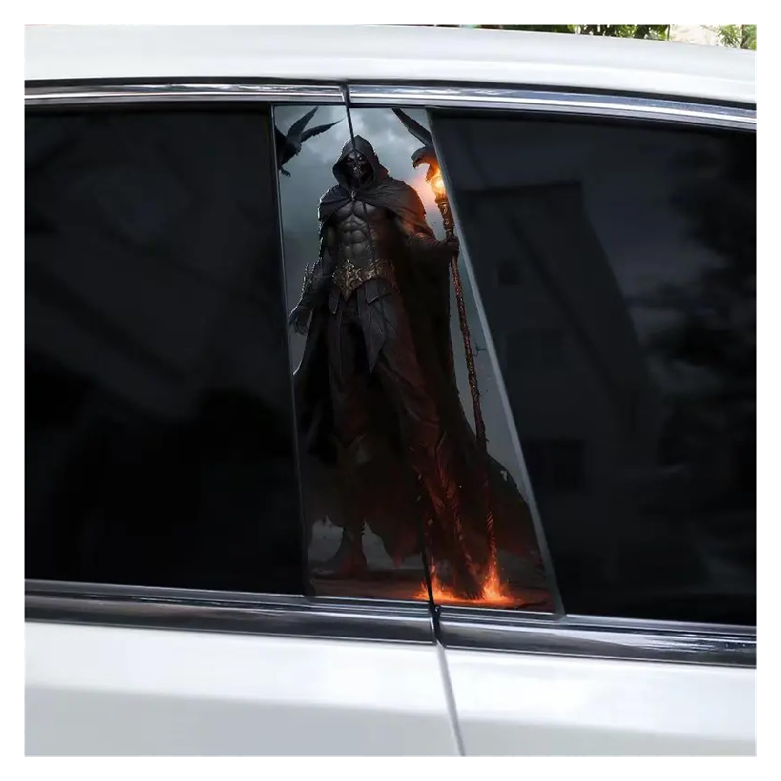 Car Side Decals 2pcs Horror Skull Car Stickers Center Column Decal DIY Decoration Door Pillar(Style D)