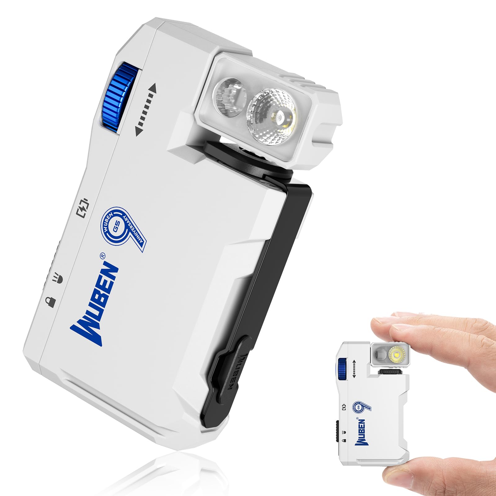 WUBENG5 Rechargeable EDC Flashlight, 400 Lumens Dual Light Sources Mini Flashlight with RGB Light, Portable Flat Pocket Flashlights, Magnetic Keychain Flashlight