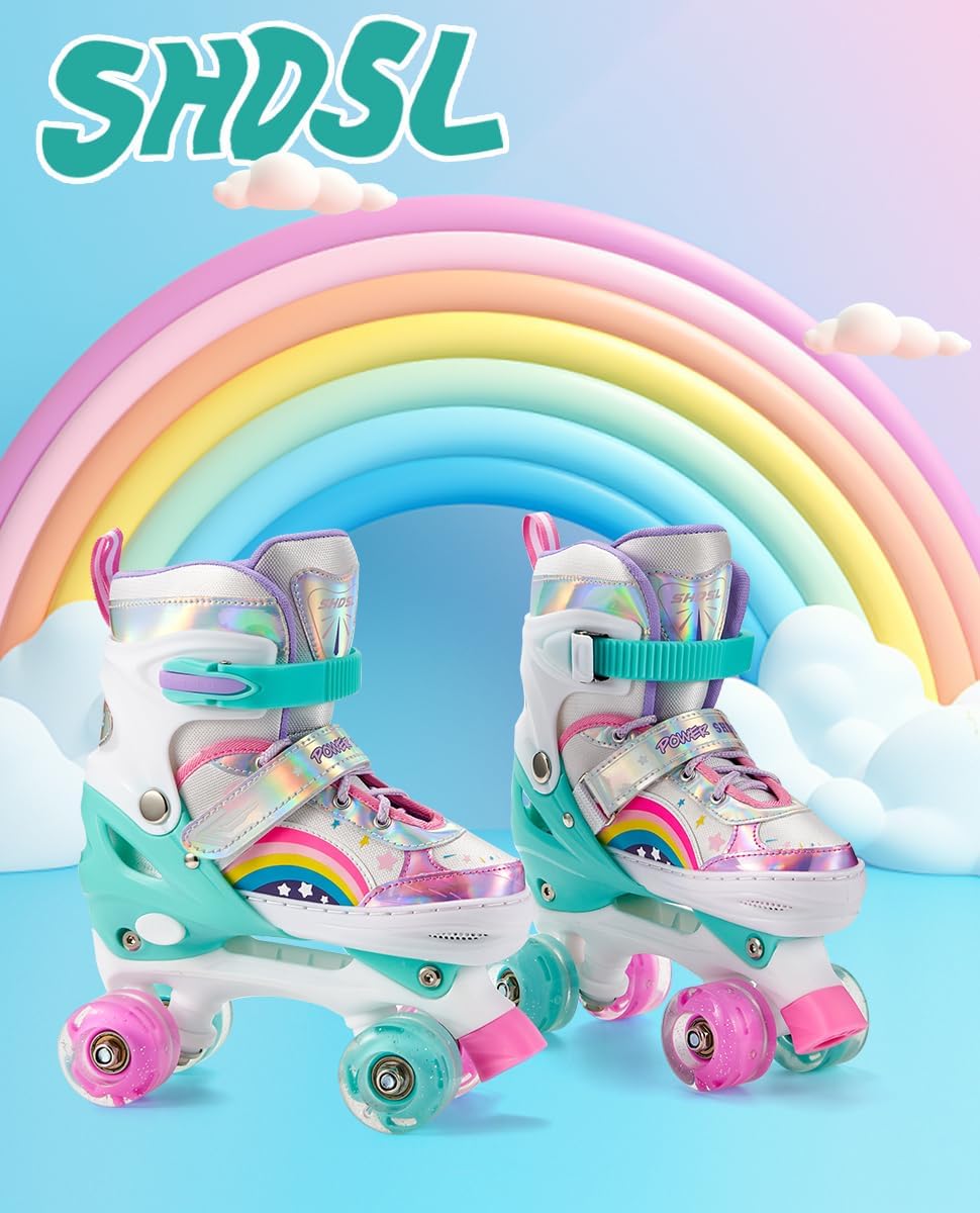 Girls Roller Skates for Kids Beginners 4 Size Adjustable Roller Skates, Light UP 8 Wheels for Girls Roller Skate Fun Illuminating Roller Skate for Kids Girl Boys patines para niñas