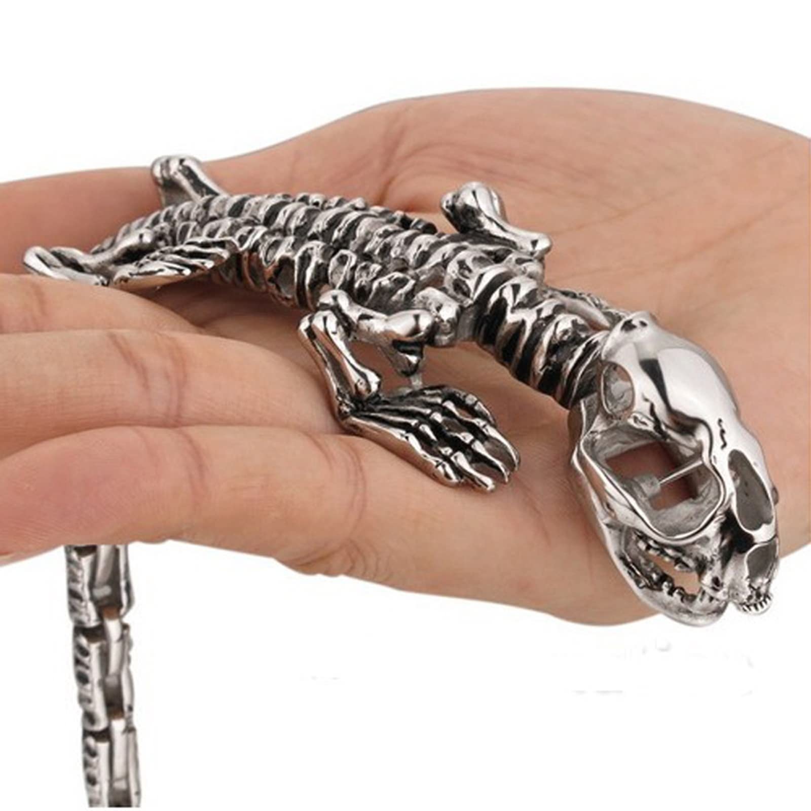 Bracelet Noir, Le Bracelet Acier Inoxydable Dinosaure Animal Cadeau de Vacances Bracelet 22cm