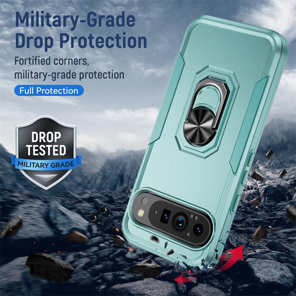 Stoßfest Hülle für Google Pixel 10 Pro/10 Pro XL/10, Gefrostet rutschfest Hart PC Schutzhülle mit Drehbarer Metall Ständer Handyhülle,Blau,10