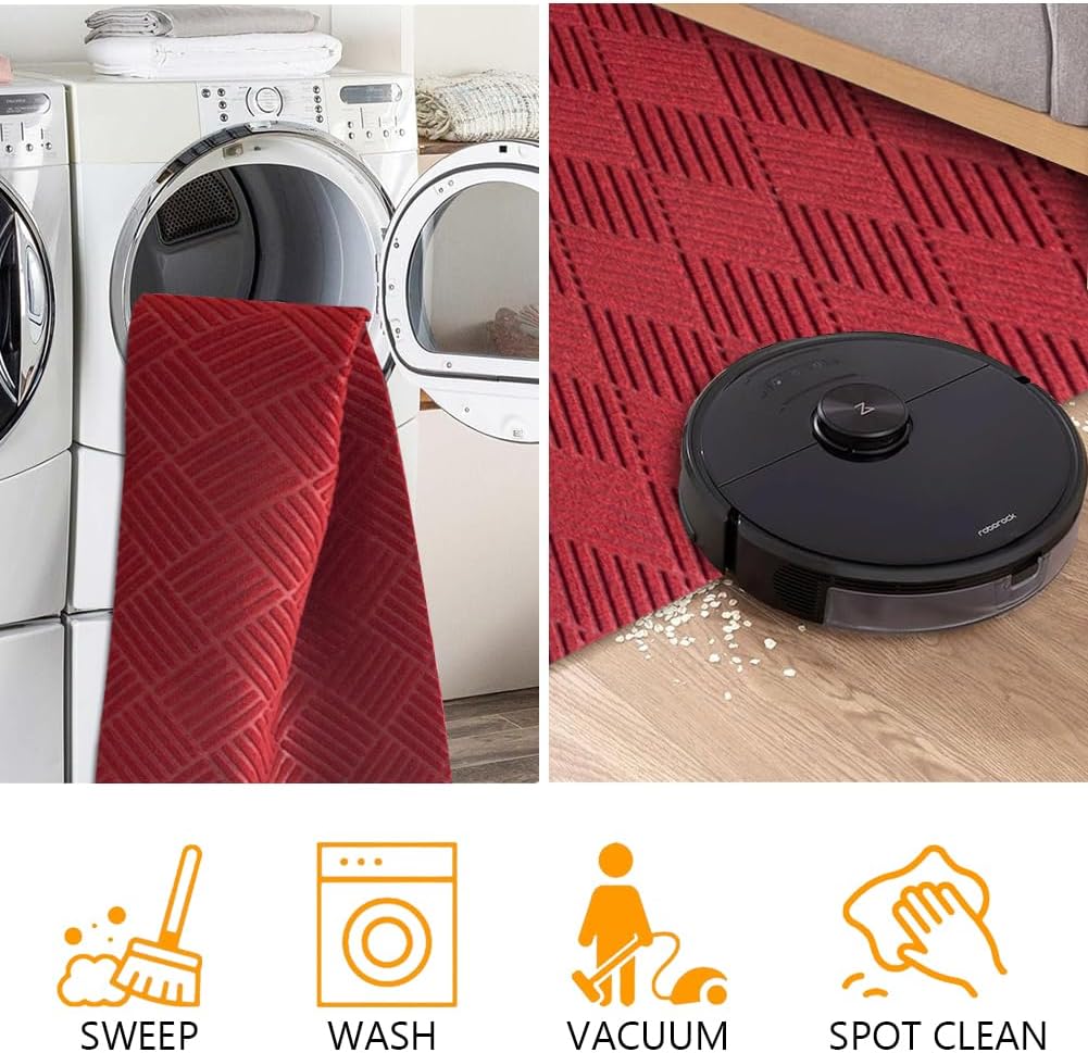 Runner Rug Non Slip, 2FT x 6FT Washable Area Rug Indoor Outdoor Rubber Back Carpet Mat for Hallway Kitchen Entryway Laundry Room Foyer Balcony Living Room, Red