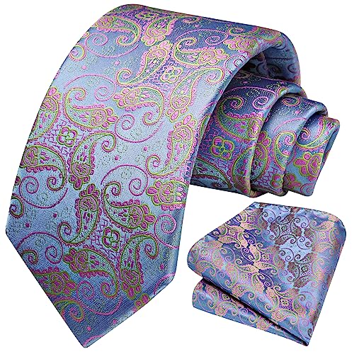 Image of HISDERN Ties for Men Paisley Tie and Pocket Square Woven Classic Floral Mens Ties Handkerchief Set Wedding Party Necktie