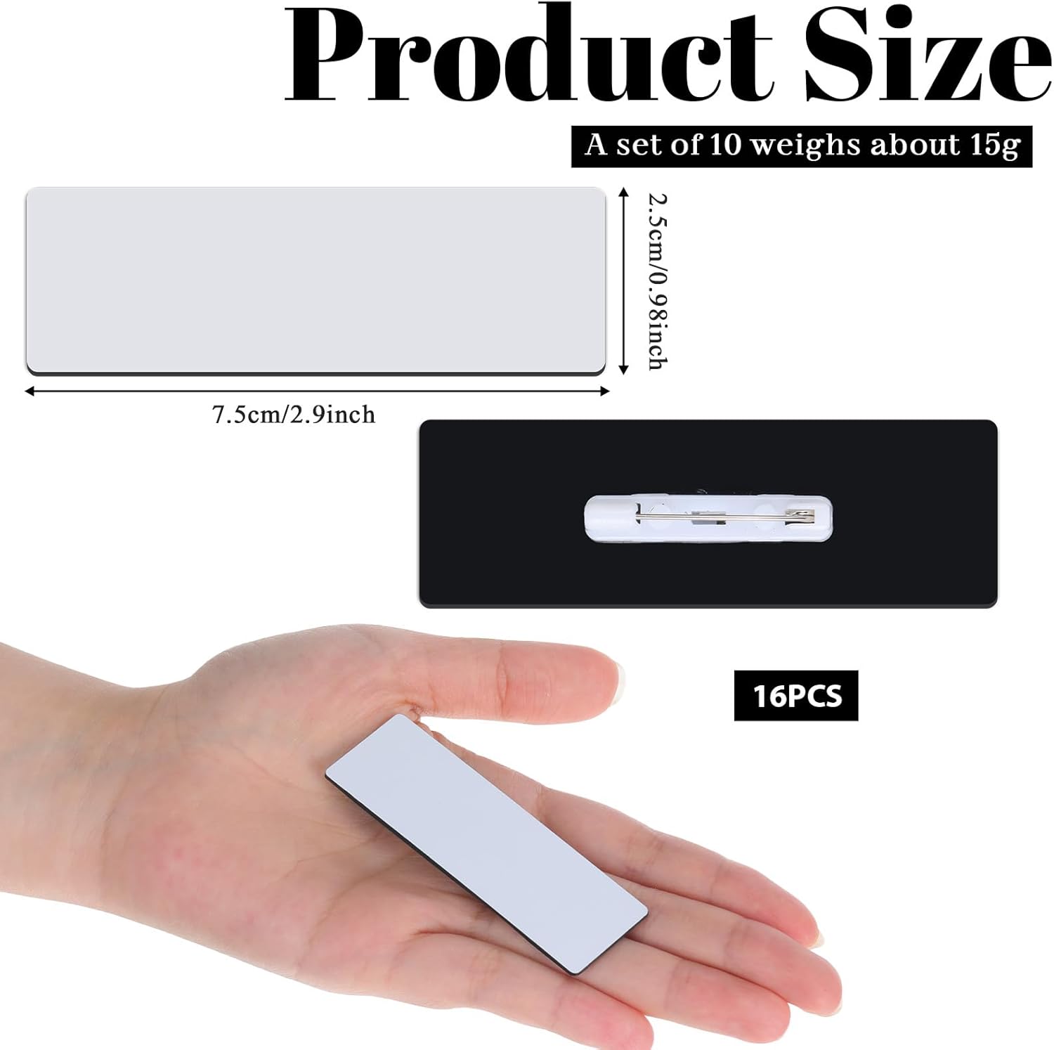 16 Pcs Name Tag, 1 x 3 Inch Blank Name Tag Pin, DIY Blank ID Badge with Round Corners Reusable for Office Workers Students Employee Personalized Badges Making - Image 2