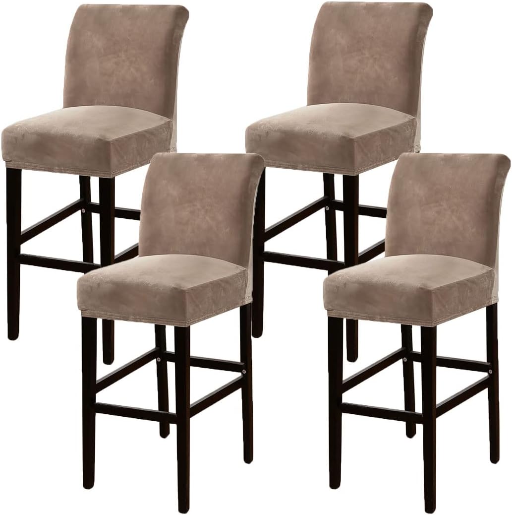 Dining Chair Covers,Bar Stool Chair Covers, Barstool Slipcovers 4 Pack, Counter Stool Pub Chair Slipcover for Dining Room Velvet Barstool Protector Covers Black