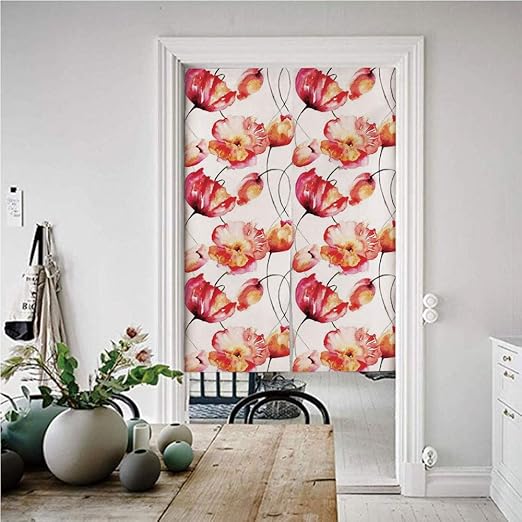 Amazon 水彩画の花 のれん おしゃれ 目隠し 幅85cm 丈170cm 影付きの大きなケシとチューリップの花の絵画純粋な春の花の季節 おしゃれ ロング 居酒屋 店 部屋 玄関 入り口 間仕切り インテリア 赤白オレンジ のれん オンライン通販