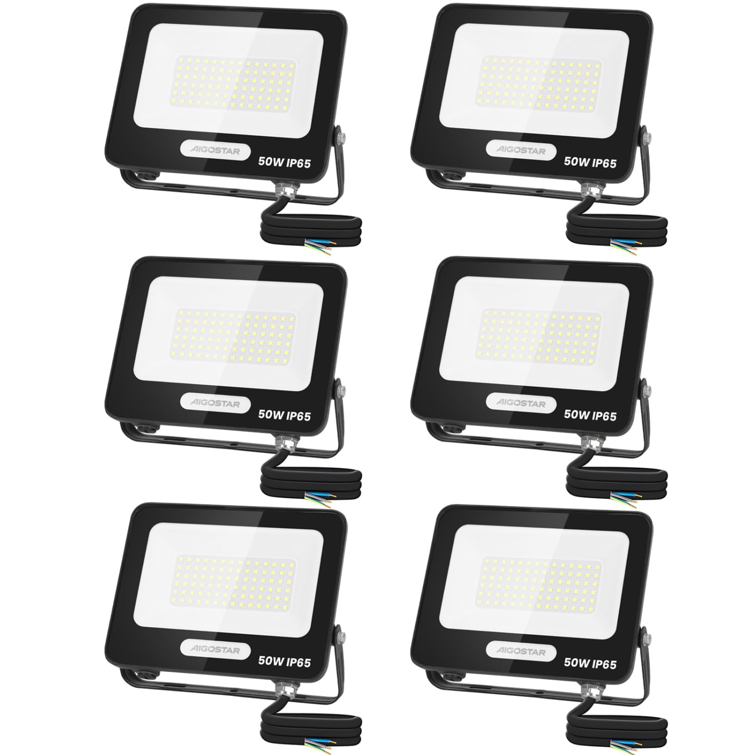Aigostar LED Strahler Außen Innen 50W 4500LM 6500K Kaltweiss IP65, 6 PCS | Scheinwerfer IP65 Wasserdicht LED Außenstrahler für Hell Garten Garage Sportplatz Hof Fluter