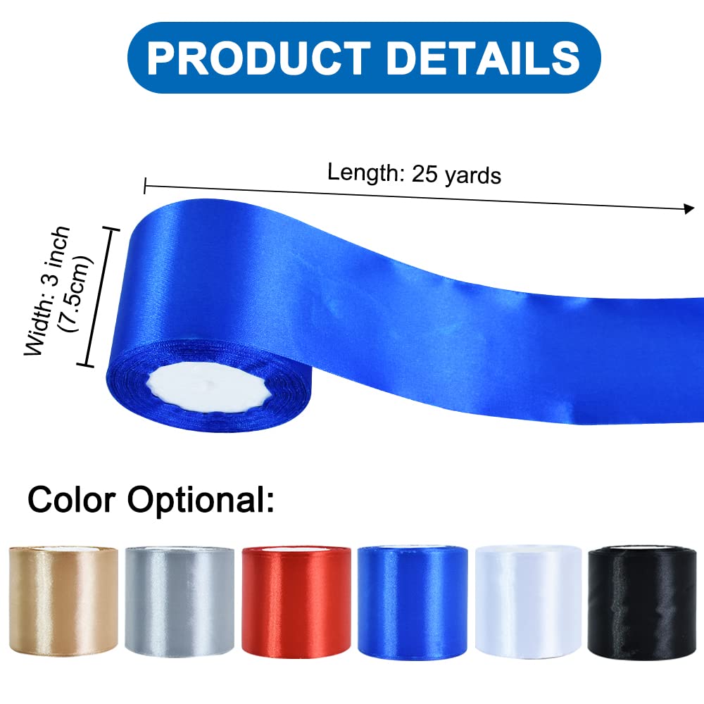 TONIFUL Royal Blue Satin Ribbon 3 Inch X 25yds Solid Silk Ribbons for Gift Wrapping Craft, Floral Bouquets - Image 2