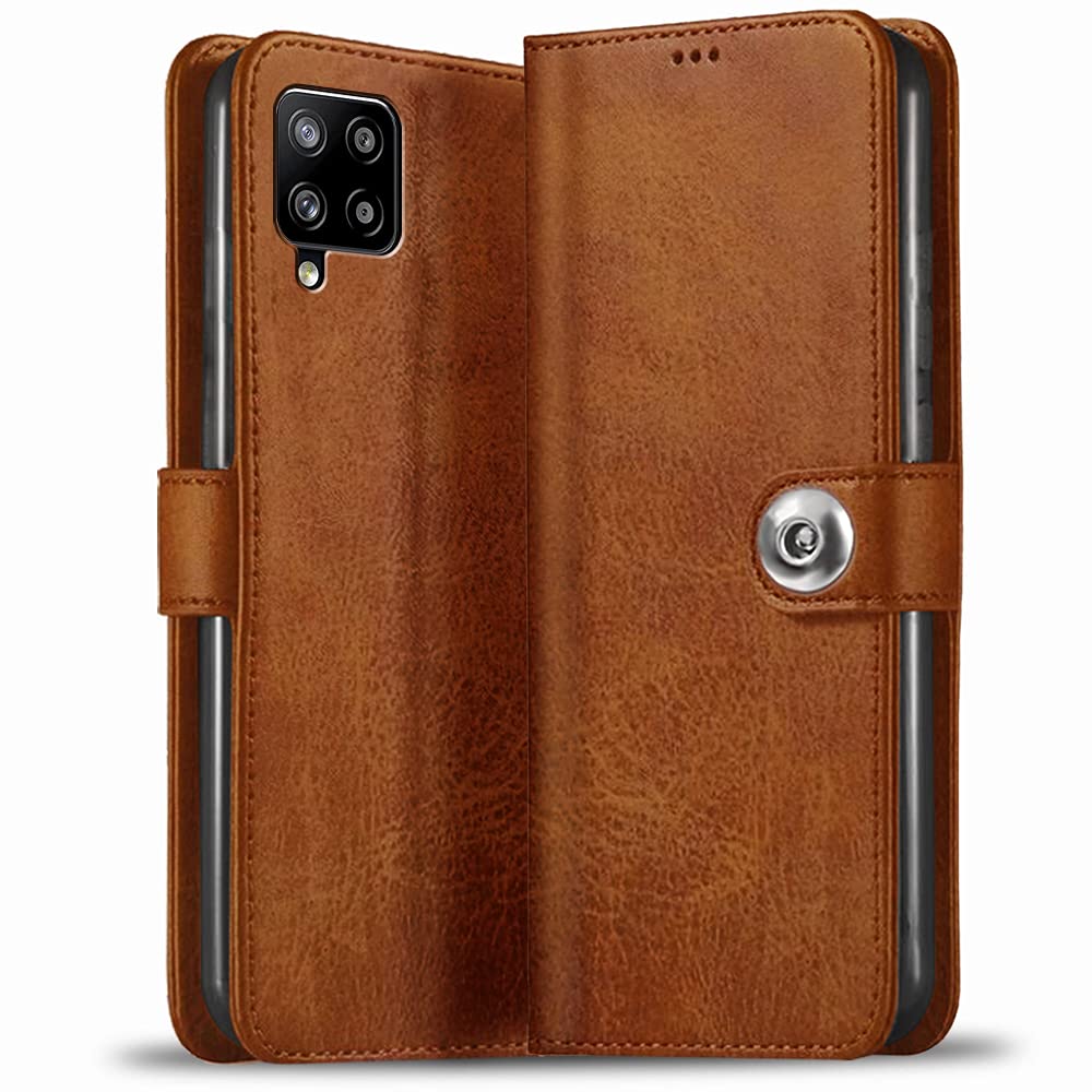 TheGiftKart Genuine Leather Finish Samsung Galaxy M42 5G Flip Back Cover | Inbuilt Pockets & Stand | Wallet Style | Designer Button Magnet Flip Cover Back Case for Samsung Galaxy M42 5G (Brown) (B093Q2VCNH) Amazon Price History, Amazon Price Tracker