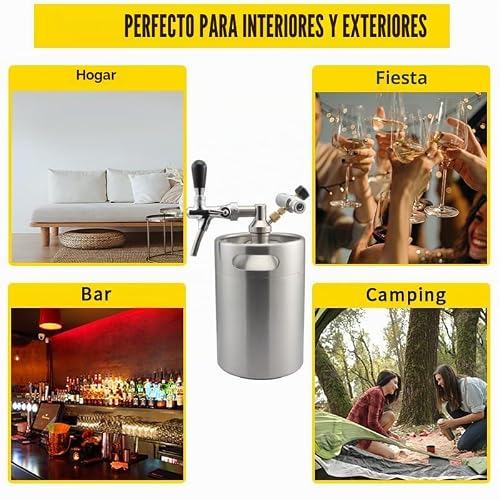 Miniatura 9 de Mini Barril De Acero Inoxidable De 5 Litros Con Grifo, Mini Barril Presurizado, De Kit De Barril Para El Hogar Con Grifo Ajustable, Calibre De 150 Psi Para Elaboración Casera Y