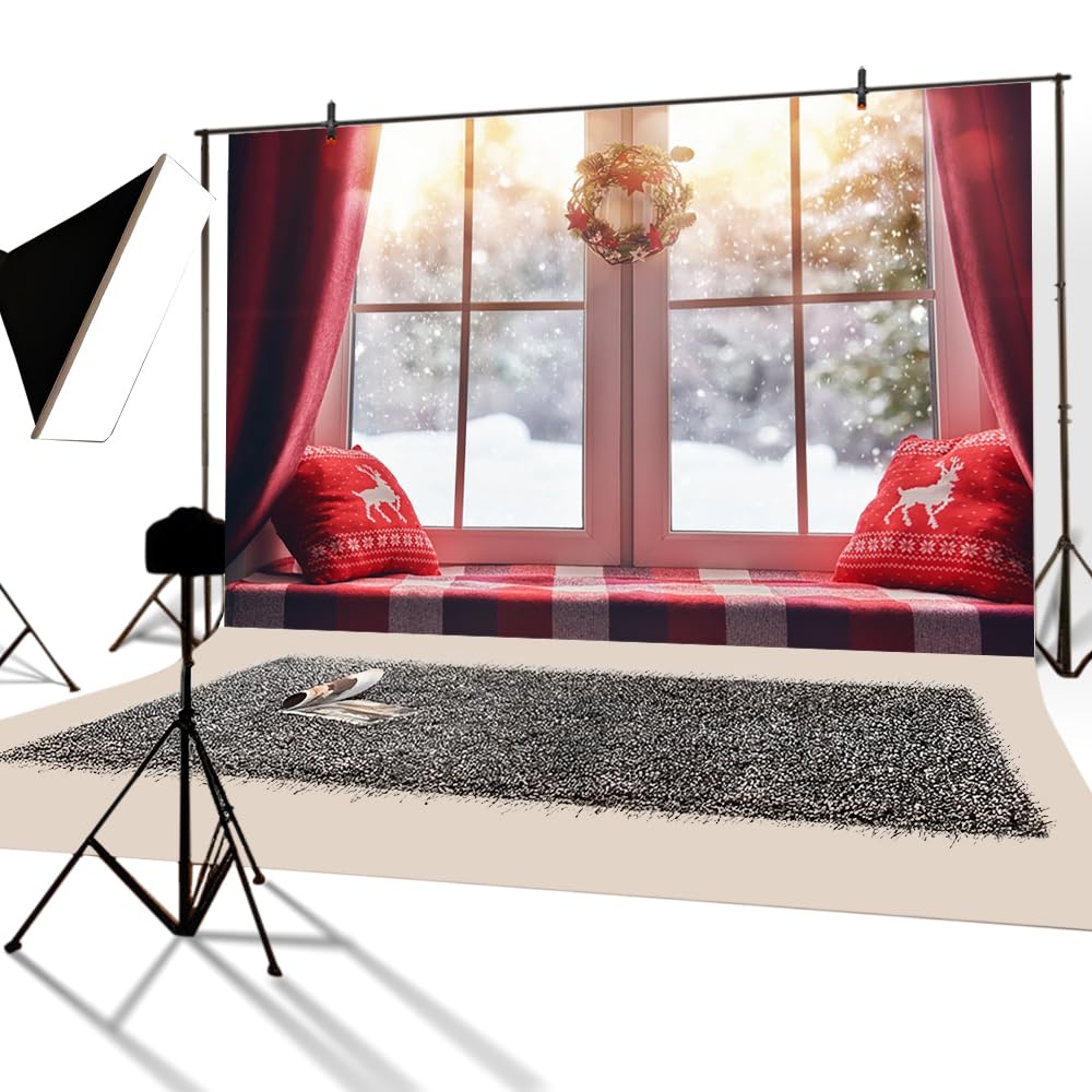 YongFoto Weihnachts-Fotohintergrund – 1x1,5 M, Vinyl, Motiv: Winterwunderland Mit Rentier, Für Studio & Dekoration