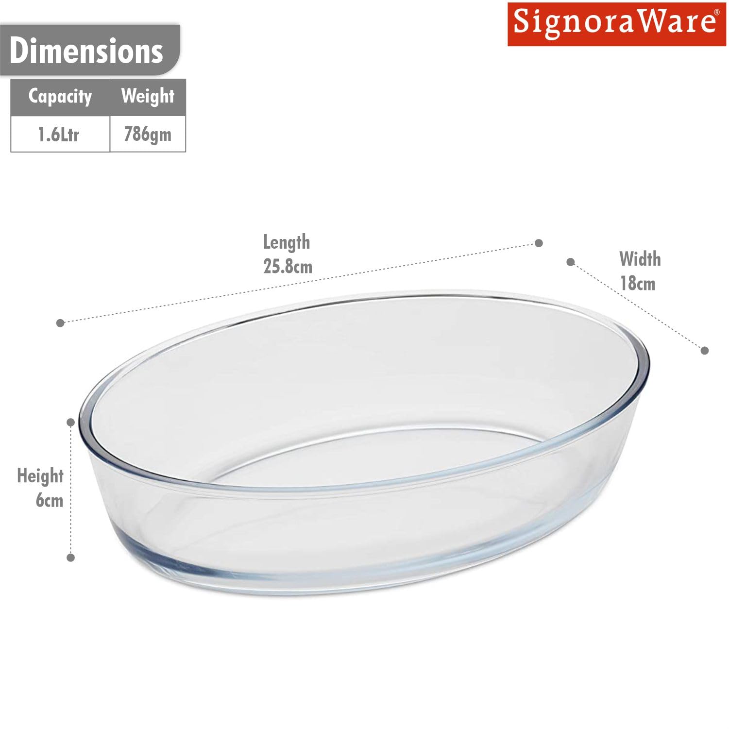 SignoraWare Bake 'N' Serve Borosilicate Glass Oval Dish | Crystal clarity | High Heat Resistant | Dishwasher, Microwave & Oven Safe | Baking & Serving | Multipurpose use ( 1.6 Ltr | Clear ) 1