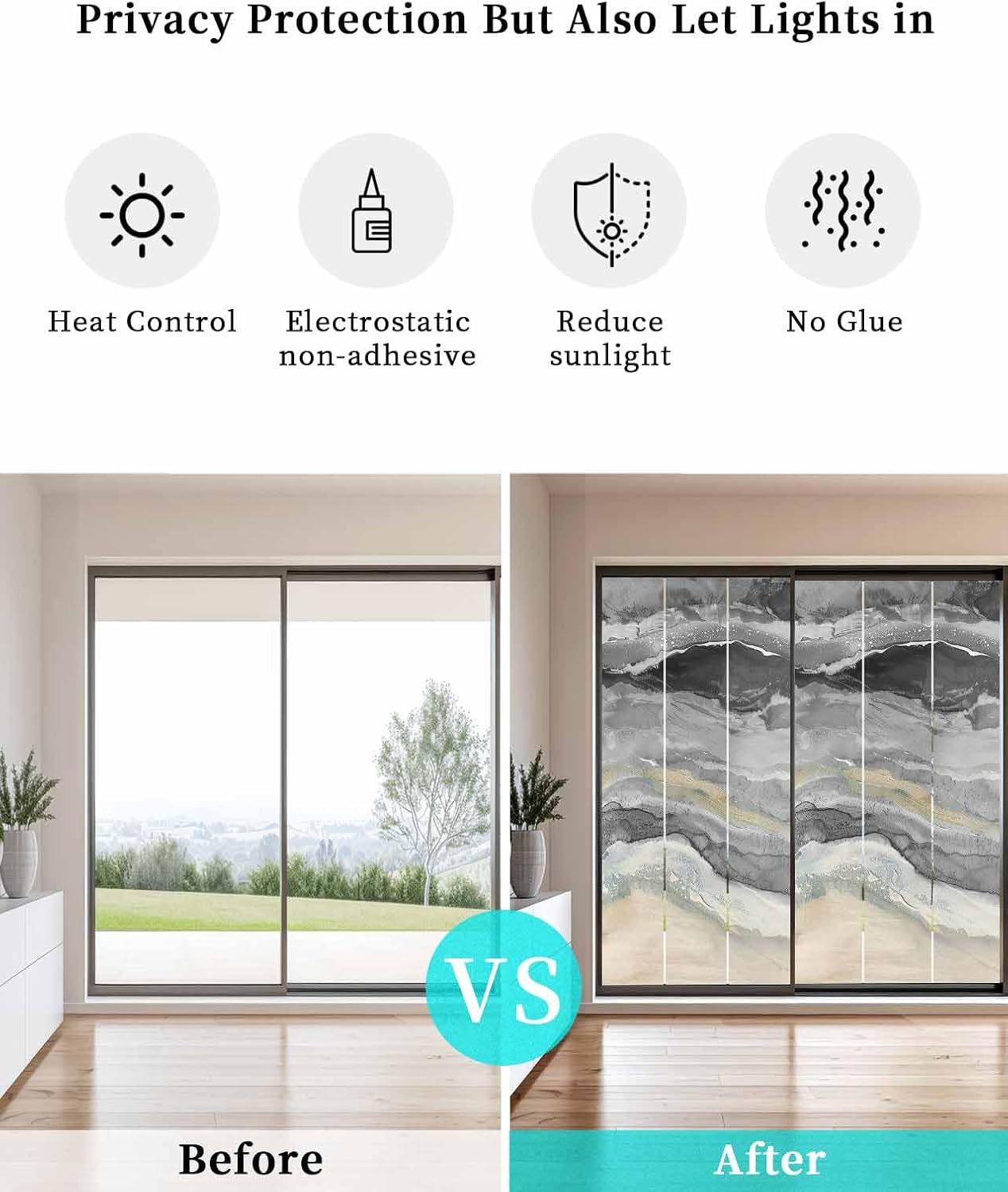 Window Privacy Film Abstract Ocean Wave Stained Glass Window Film Decorative Sun Block Window Cover Beach Ombre Block Gray Window Clings Static Self-Adhesive Sticker for Bathroom Door 29.5"x78.7"
