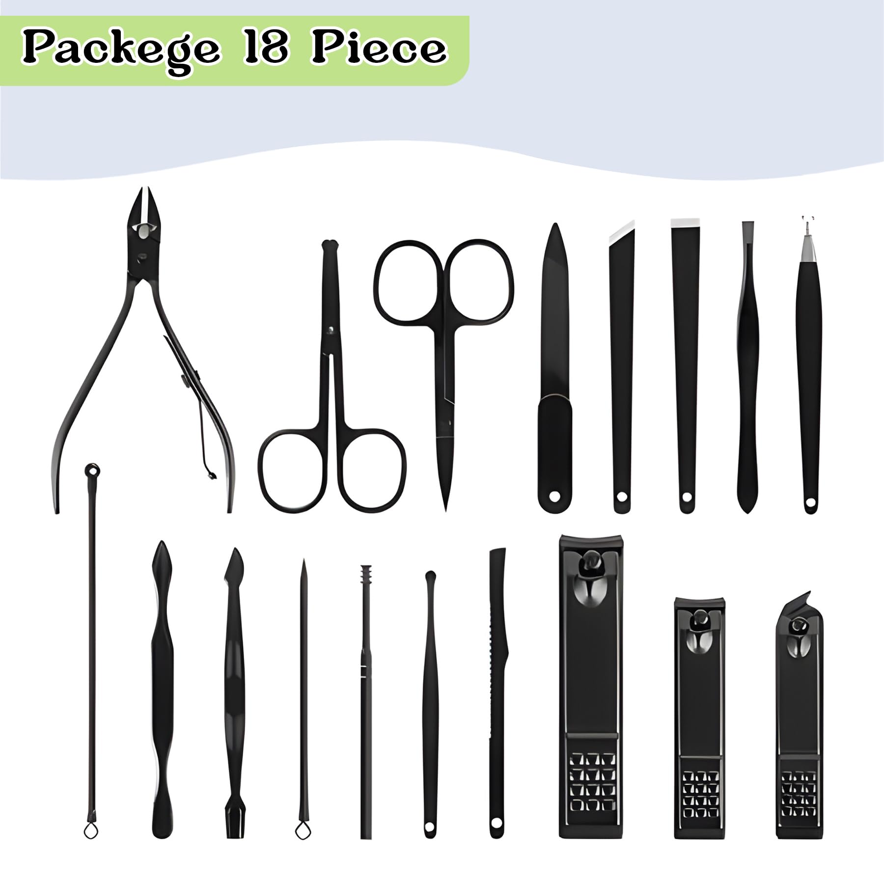 Nail Cutter Set - 18 in 1 Manicure Pedicure Kit for Women, Complete Grooming & Pedicure Kit for Women and Men with Black Leather Travel Case, Perfect Gifts for Women - Wishkey 1