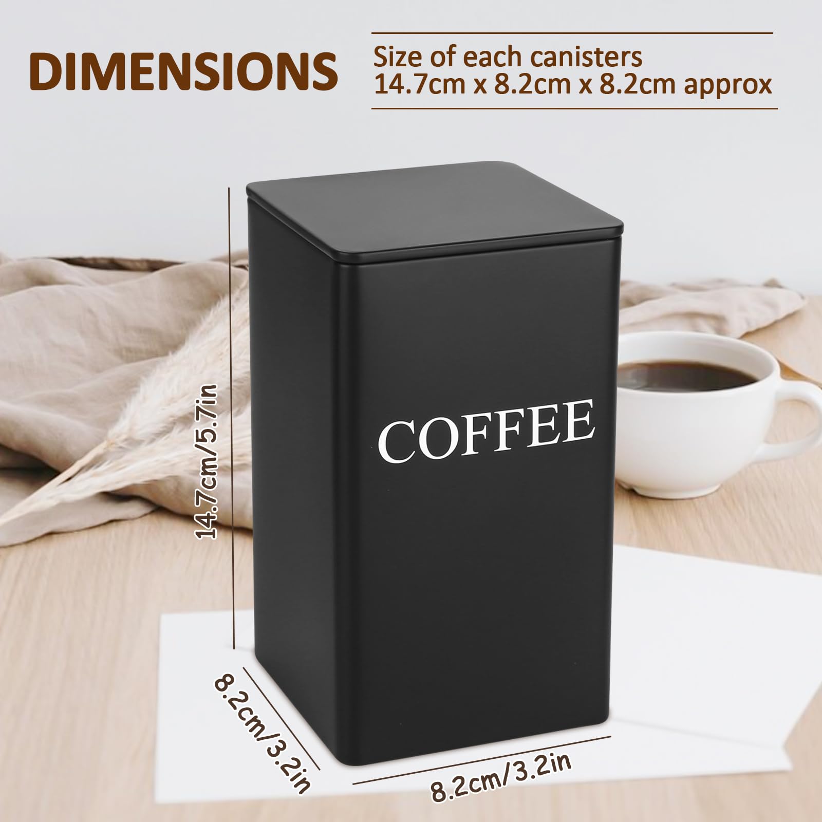 Trendecor Tea Coffee Sugar Canisters 1000ML 3 Pack Storage Canister Set - Image 3