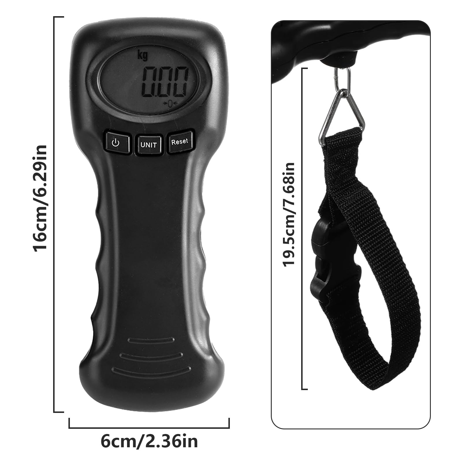 Tragbare Gepäckwaage Reise Digital, 44kg/97lb Kofferwaage, ABS Hängewaage, Schwarz Gepäckwaage mit Haken, Stabile Gewichtsmaschine für Gepäck, Reisen, Tasche