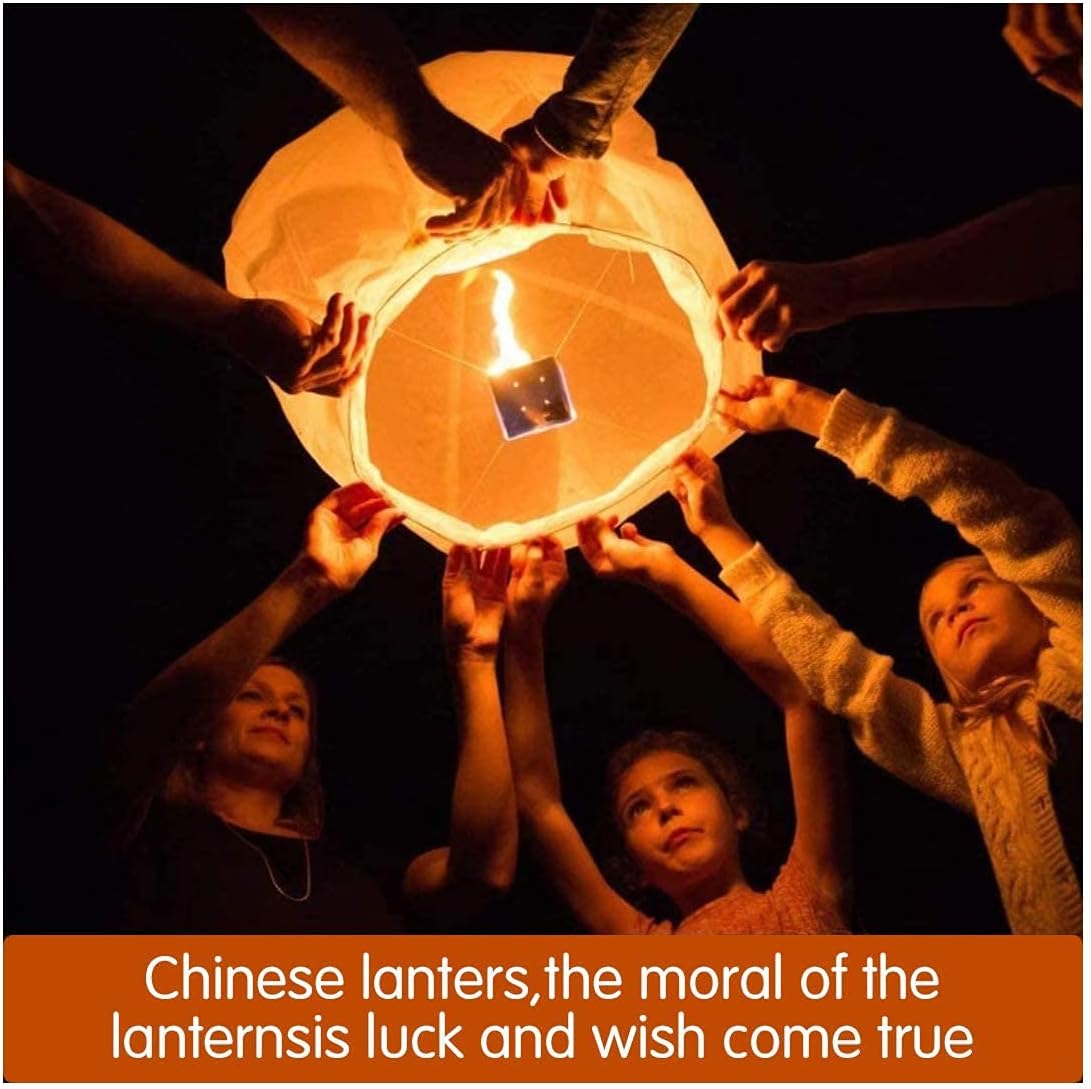 20 Pack Chinese Paper Lanterns to Release in Sky Party Decorations Oval Lanterns for Holiday Events Festival Blessings, Memorial, Outdoor Activities (20pcs-White Lantern with Printed Words)