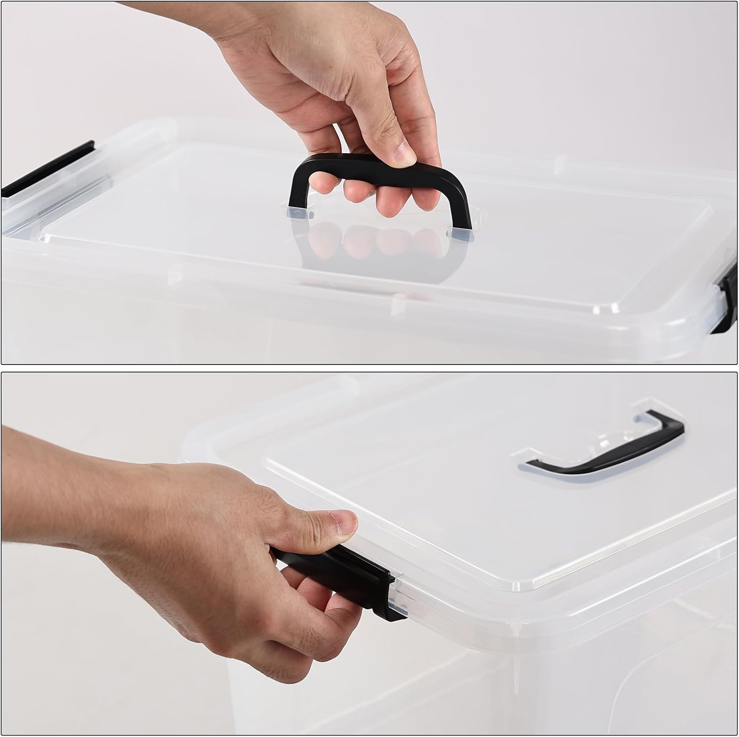 20 Quarts Stackable Plastic Storage Latches Box with Lid, Clear Latching Storage Bin with Handle, 4 Packs