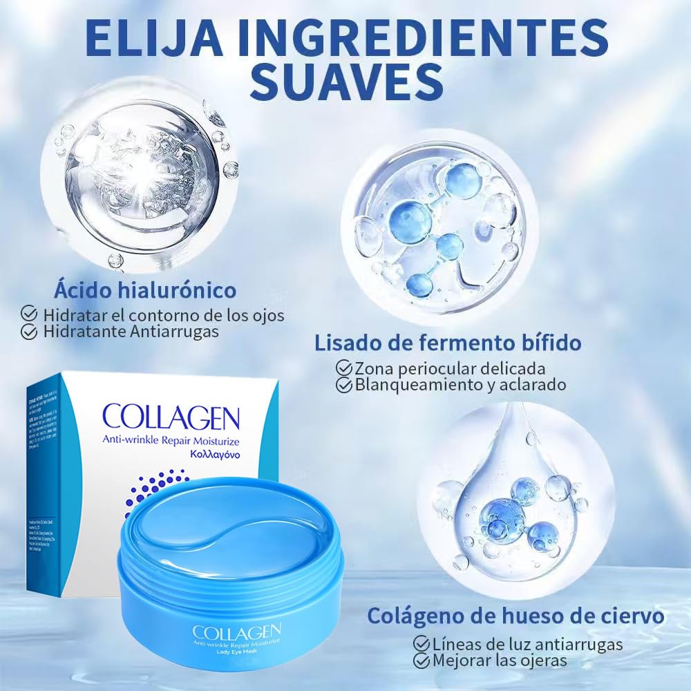 60 Pezzi Patch Occhi al Collagene,Maschera per Occhi All'acido Ialuronico,Per Anti-Rughe Anti-Età ed Idratante Ridurre Borse Occhiaie e Puffiness,Effetto Rinfrescante per Stanchi,Unisex