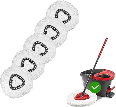 5 Pack O-Cedar Spin Mop Head Replacements, 100% Microfiber, Compatible with EasyWring 1-Tank System, Machine Washable, Easy to Replace and Highly Absorbent for Floor Cleaning