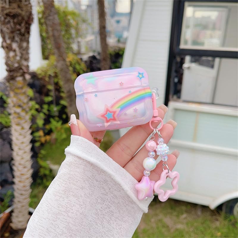 Miniatura 6 de Bonita funda Kawaii Rainbow Star para Airpod Pro de 2 generación 2022 con llavero diseño estético, compatible con Airpods Pro 2, funda para mujeres