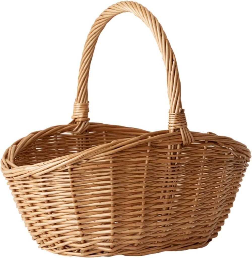 ラタン製屋外ピクニックバスケット、ラタン製楕円形収納バスケット、田園風モダンシンプルフルーツバスケット、卵バスケット (S)  ラタン製屋外ピクニックバスケット、ラタン製楕円形収納バスケット、田園風モダンシンプルフルーツバスケット、卵バスケット (S) ラタン製 ... 手編みラタン製 ピクニックバスケット 屋外・屋内兼用 楕円形収納かご 田園風モダンデザイン フルーツ・野菜・卵・小物整理用 (M)