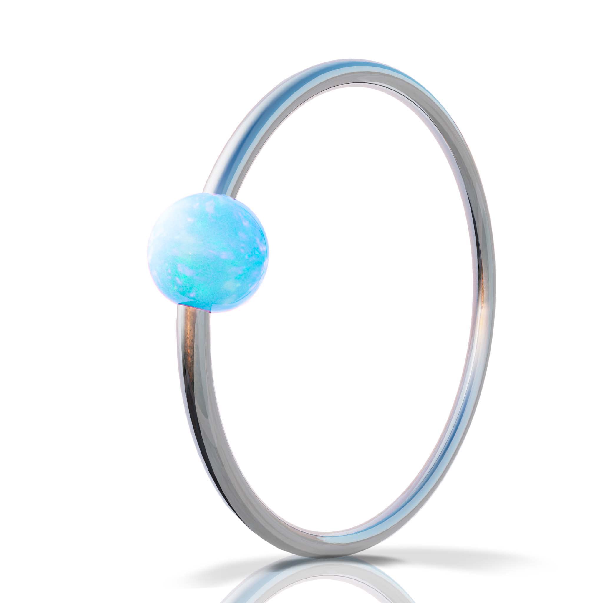 Lugasis FINE JEWELRYSilver Cartilage Piercing Hoop - Multi-functional Handmade 8mm Helix Hoop with a Tiny 3mm Blue Opal - Thin 20 Guage Sterling Silver Cartilage Earring Piercing Hoop