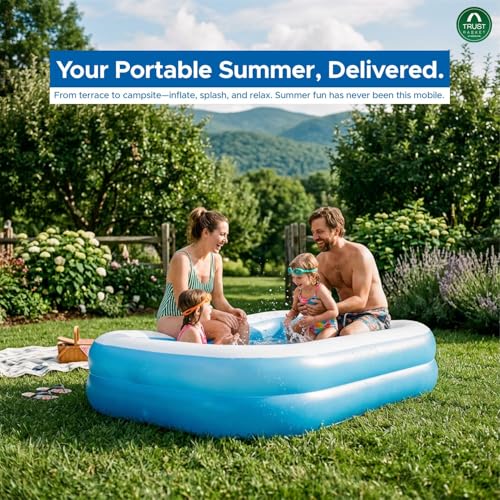 Image of TrustBasket 7.5ft Large Inflatable Swimming Pool for Adults & Kids | Rectangular Family Pool | 7P Free PVC | Blow Up Bathtub | Outdoor Garden Summer Use