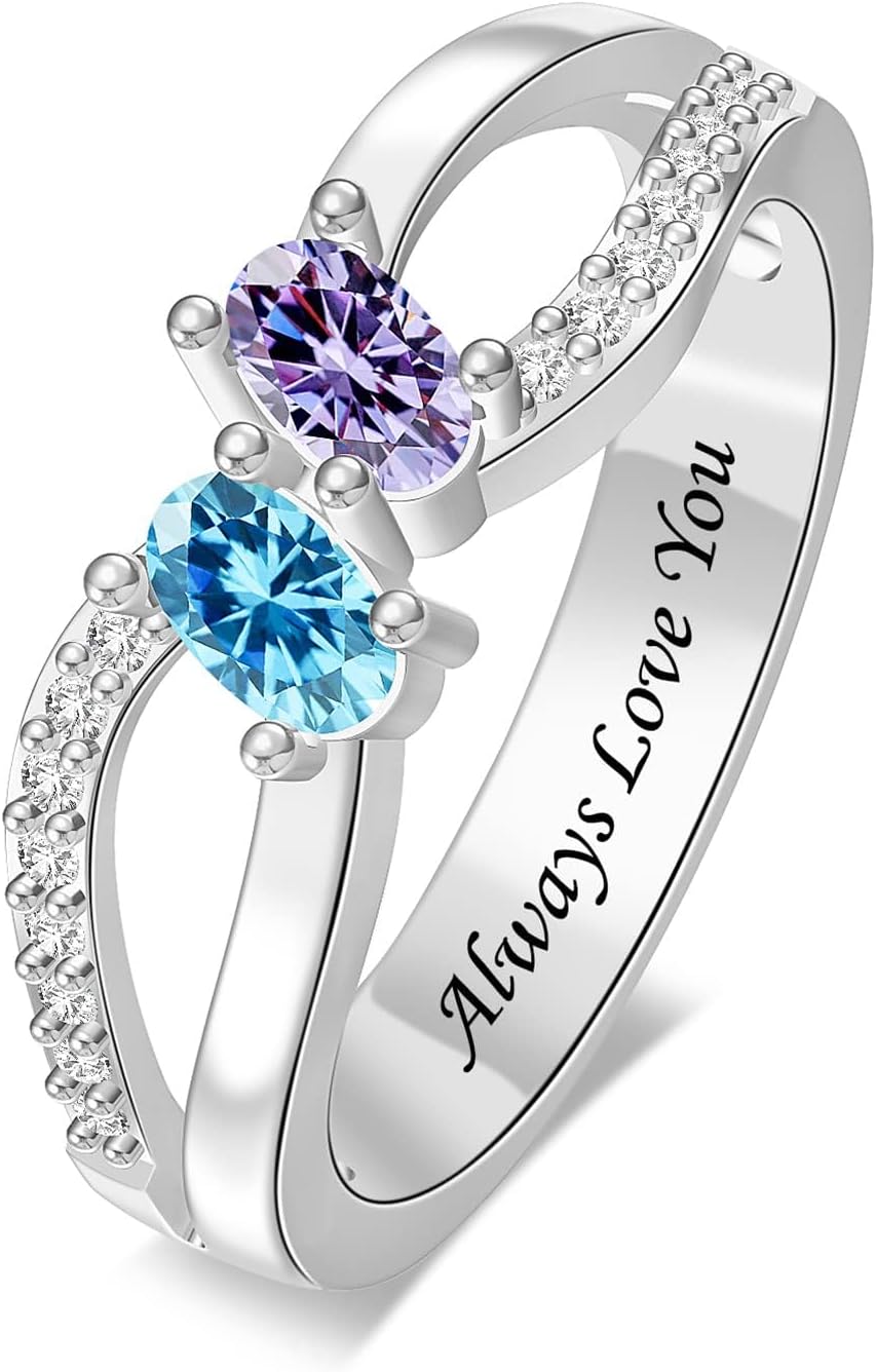 Personalized Rings for Women Sterling Silver Rings Custom Simulated Birthstone Rings Women Infinity Band Mother's Ring for Mother's Day