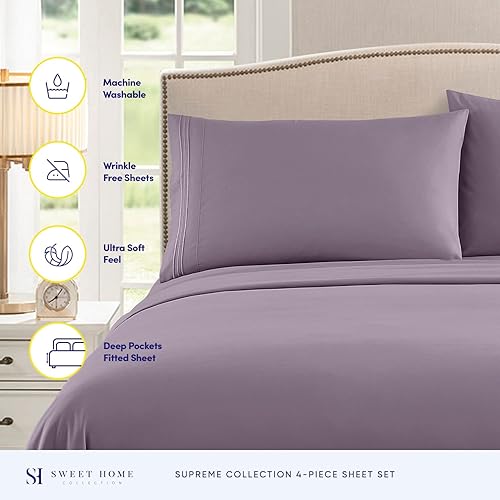 Vista 243 de Juego de sábanas extrasuaves de tamaño queen, ropa de cama transpirable y lujosa con correas elásticas integradas para las esquinas, colección