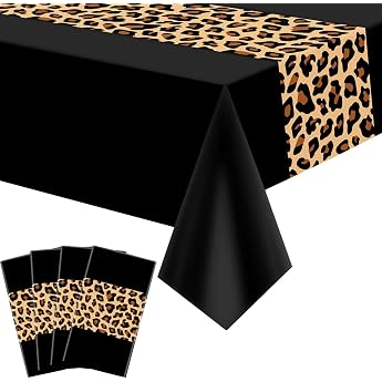 Leopard Print Party Tablecloth Waterproof Rectangle Safari Animals Cheetah Tablecloths Leopard Tablecloth for Jungle Safari Animal Baby Shower Birthday Party Supplies 130x220cm