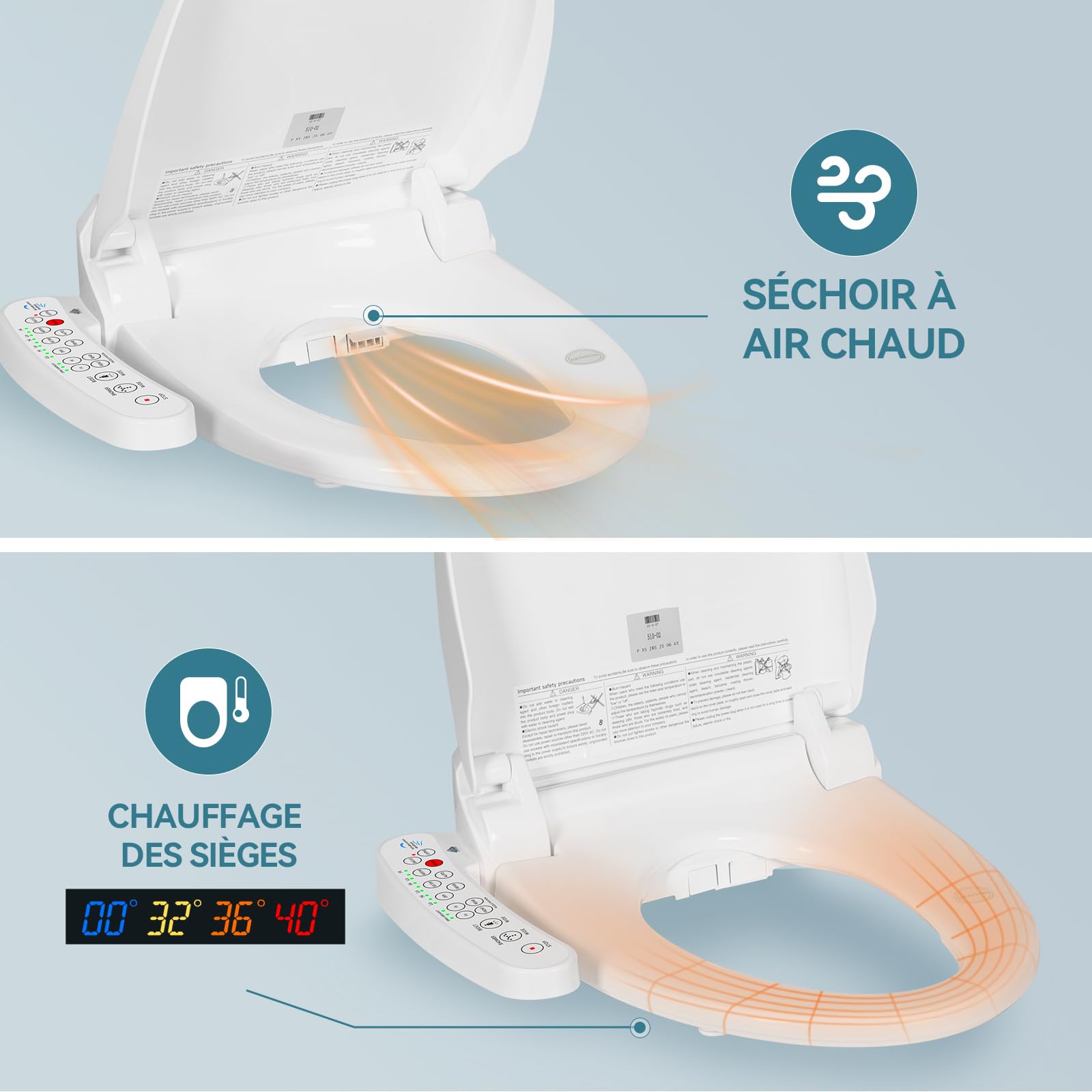 YU YUSING Siège de Toilette Intelligent Bidet avec Buse, Bidet Chauffant, Système d'Abaissement Automatique,Pression d'Eau Réglable,Séchage à l'Air Chaud,Facile à Nettoyer(Forme V)