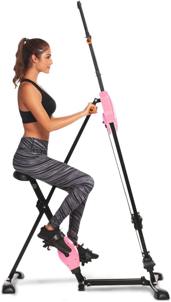 Vertical Climber Exercise Climbing Machine Folding Step Climber Cardio Stair Step (Pink)