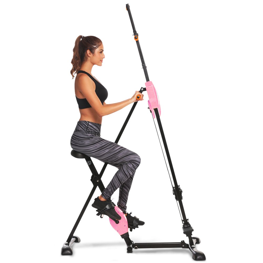 Vertical Climber Exercise Climbing Machine Folding Step Climber Cardio Stair Step (Pink)