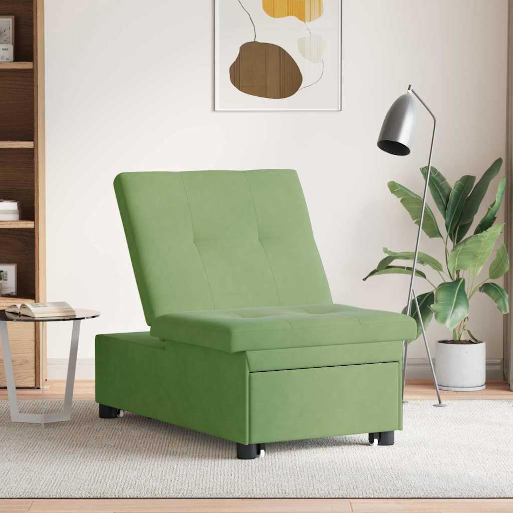 Sofa z funkcją spania, jasnozielona, 67 x 194 x 38 cm, aksamitna, regulowane zagłówki, wzornictwo 3 w 1, wysuwane łóżko pojedyncze do salonu, pokoju gościnnego