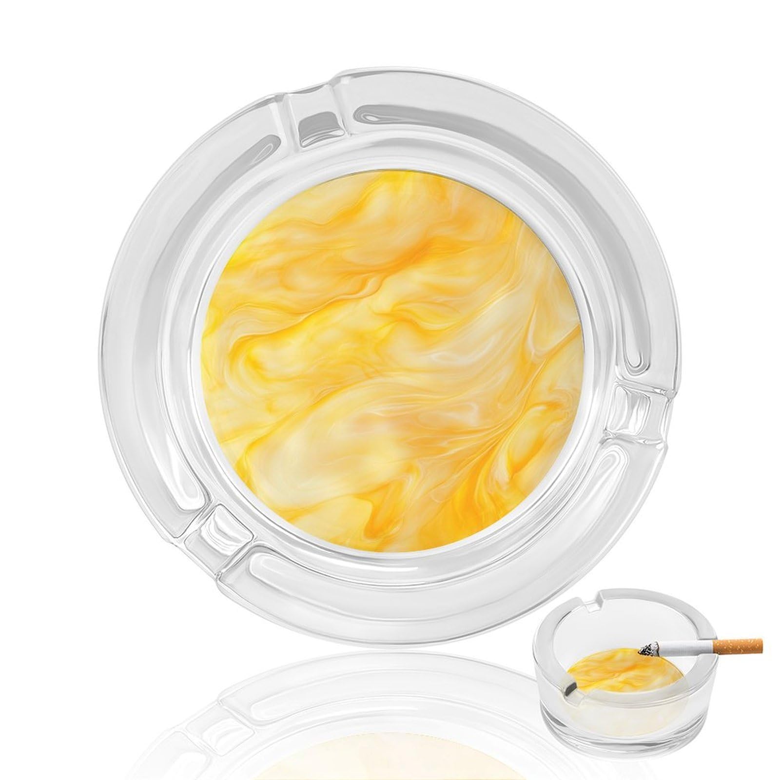 Warm Yellow Opalescent Glass Minimal Texture Glass Ashtray for Cigarettes Portable Decorative Ash Trays for Home Office Decor