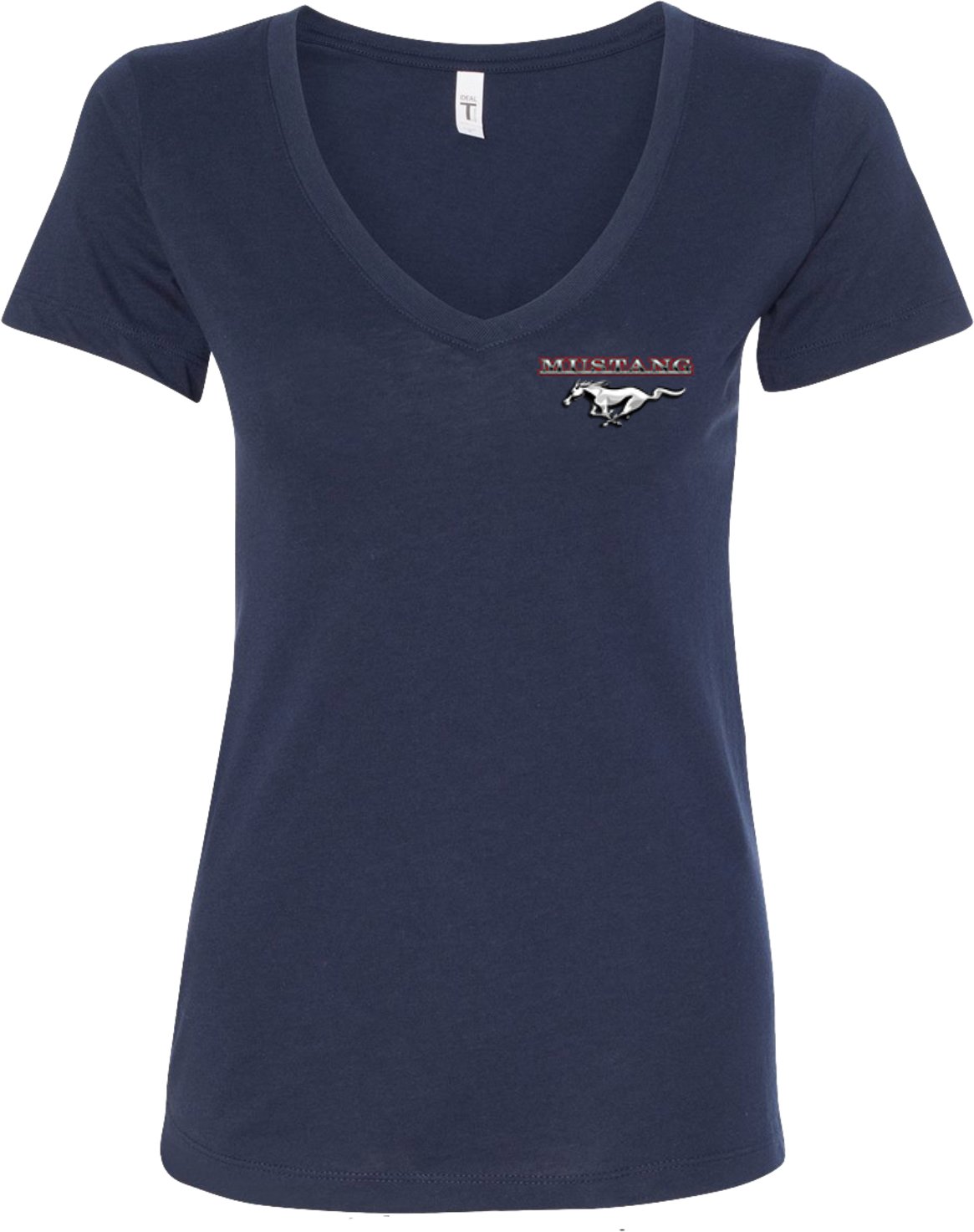 Ladies Ford Tee Mustang Pocket Print V-Neck Shirt, Midnight, 2XL