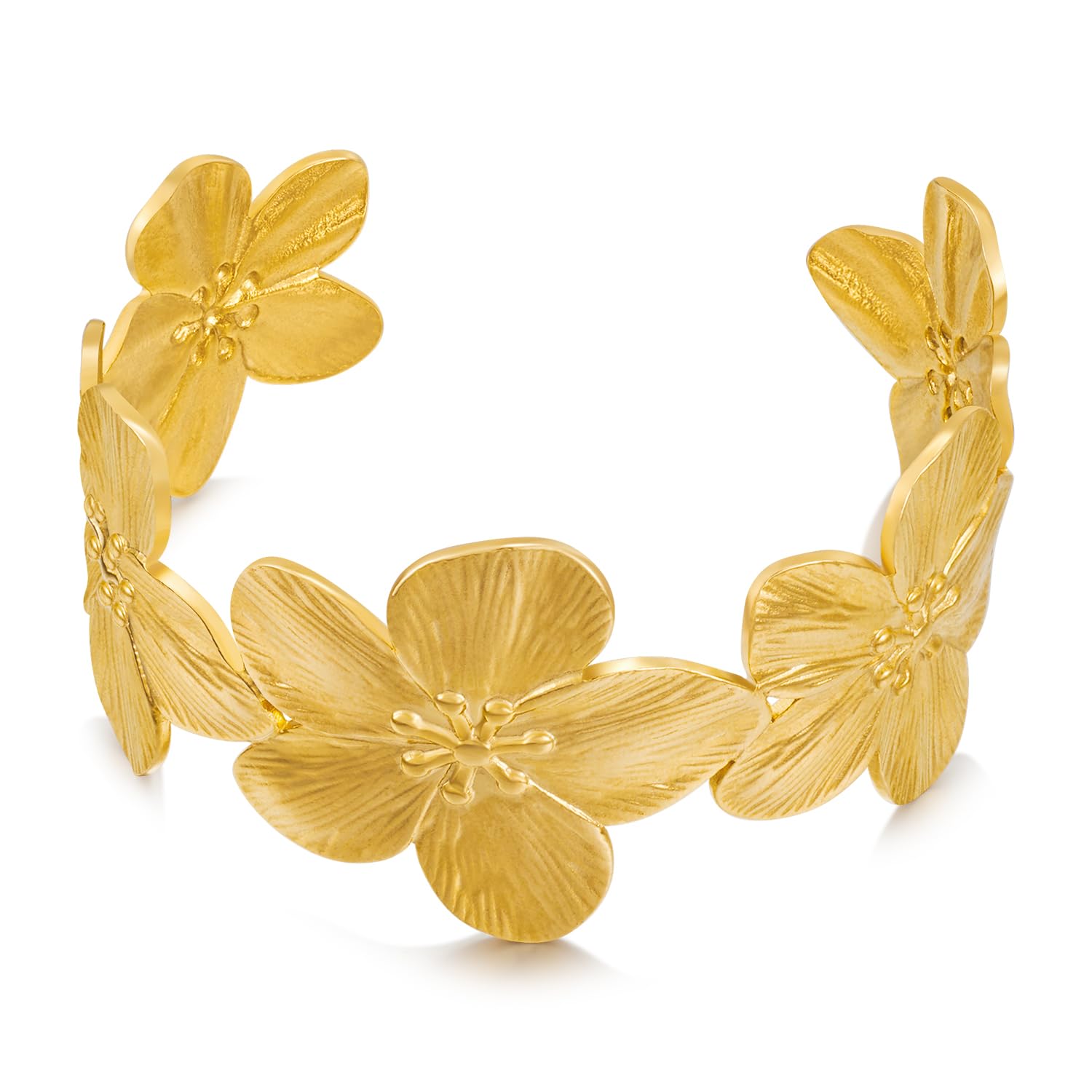 LILIE&WHITE Brazalete Dorado Mujer Abierto, Hipoalergénico No Se Decolora, Diseño Moderno De Tiras Pulidas, Regalo Para Boda Fiesta Cumpleaños y Uso Diario