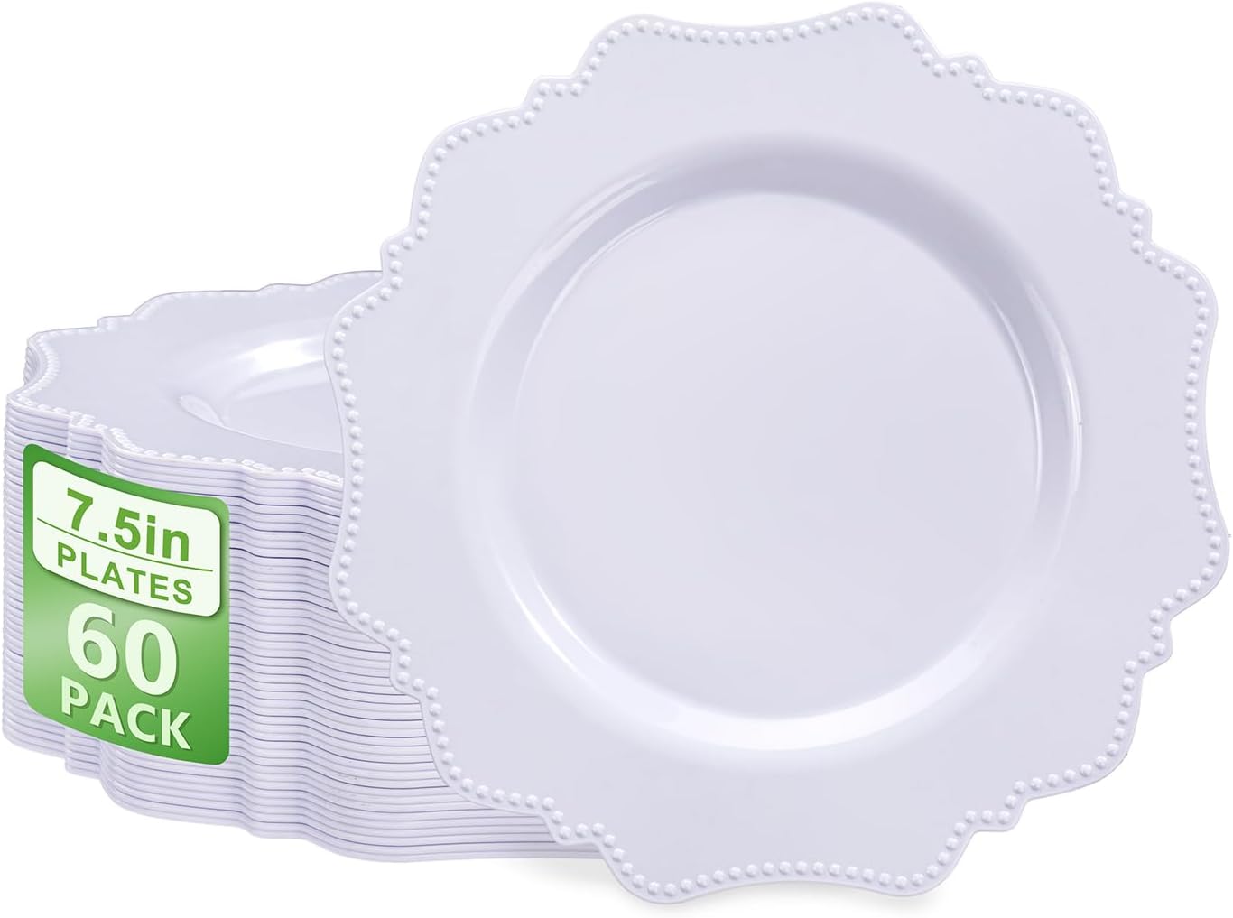 COLOSUS 60pcs 7.5 Inch White Plastic Dessert Plates,Premium Plastic Salad Plates,Heavy Duty Disposable Appetizer Plates for Thanksgiving Wedding and Everyday Use