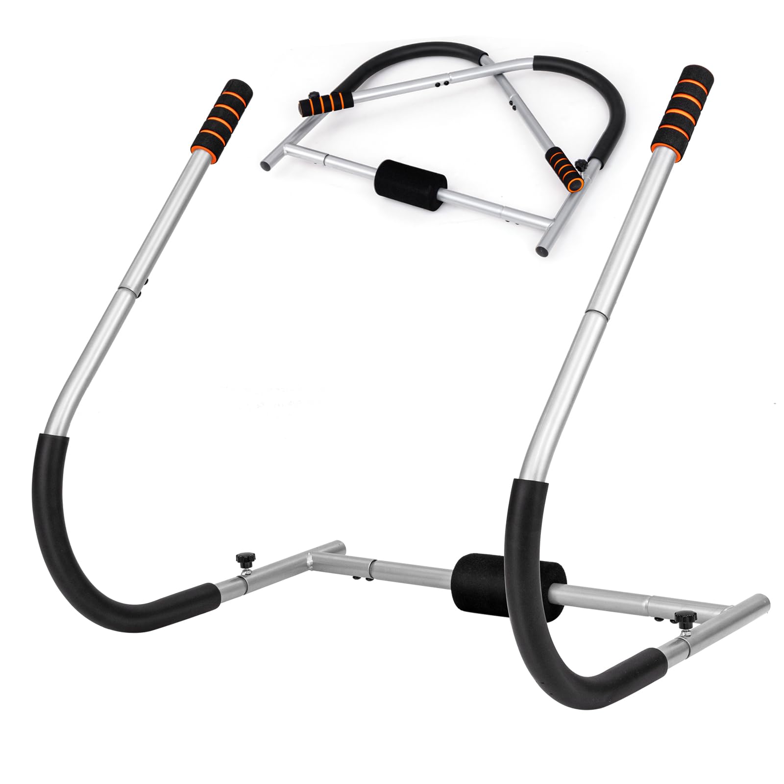 KOMFOTTEU Attrezzo per Addominali AB Roller Pieghevole, Addominali Fitness Casa con Poggiatesta Imbottito e Maniglie, Panca Addominali con Capacità di Carico 150 kg, Allenamento a Casa (Argento)